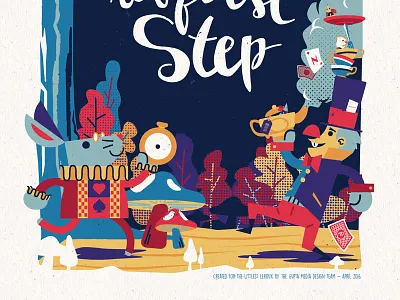 Every Adventure Requires a First Step - Full Illustration alice cheshire cat digital illustration mad hatter vector white rabbit wonderland