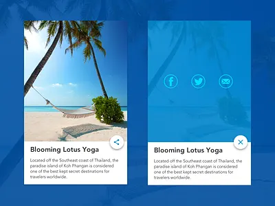 Social share card card design cards ui design mail material mobile app mobile app design share share button share buttons social social media social share social share button social sharing twitter ui ux yoga app