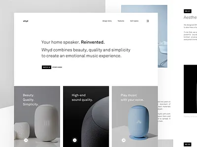 whyd - Your home speaker. Reinvented. concept editorial grid landing landing page minimalistic simple ui web webpage website whyd