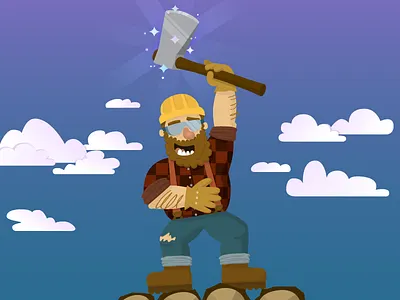 The Magic Axe (Flat) axe clouds flat illustration lumberjack