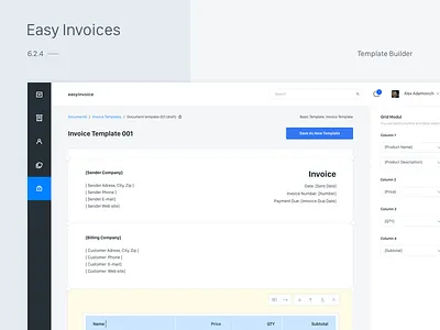 PDF Template Builder admin clean client create template edit invoice pdf ui ux workflow