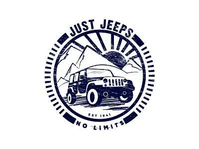 Just Jeeps Identity Design adventure badge car icon jeep logotype mountain retro sun