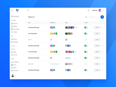 V - Role Editor admin app charts dashboard design interface list table ui ux web