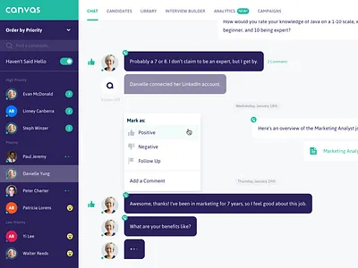 Canvas - Chat Interface canvas chat dashboard gocanvas hiring hr indiana indianapolis innovatemap message messaging