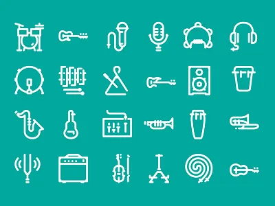 Icon collection of band equipment for thenounproject.com website band equipment bass drums flat flaticons guitar iconography icons musical instruments set speaker stroke