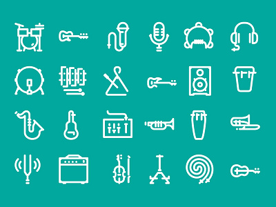 Icon collection of band equipment for thenounproject.com website band equipment bass drums flat flaticons guitar iconography icons musical instruments set speaker stroke