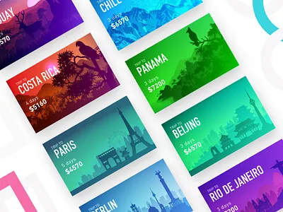 Trips App - Location Carousel Cards Exploration color hangout history list london mobile party planner sydney travel trip ui