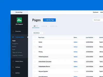 Life Happens Pro CMS backend ui design user interface design