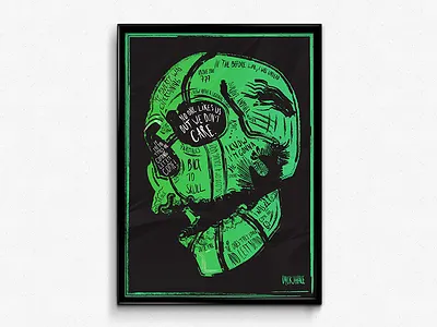 The Lyrical Skull (RGB) blue green illustration lyrics music poster red skull