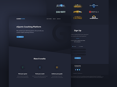 Gamerhours landing page dark dark ui esport gamerhours gaming landing page