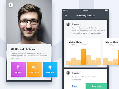#Exploration | AI for Marketing Suggestion ai app assistant bot card chart chat clean dashboard report smart stats