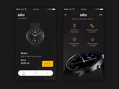 Braun Store App app black clean design icons ios mobile app product card store ui ux