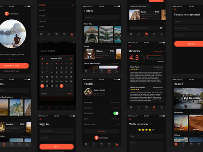 Travelisto UI Kit - Dark Release app free freebie gif ios kit mobile sketch travel travelisto trip ui