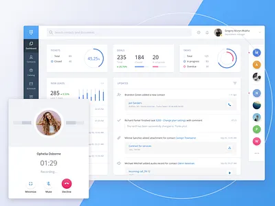 Call center CRM call call center crm dashboard data visualization desktop dial interface news feed pie chart recording ui