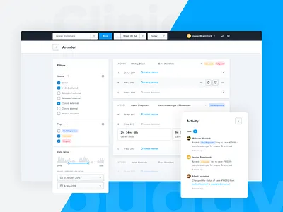 Handling Cases cases clinic clinicbuddy dashboard date filters timer ui ux