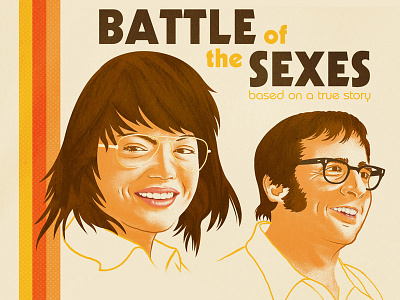 Battle of the Sexes poster 1970s airbrush battle of the sexes billy jean king bobby riggs illustration movie poster retro tennis texture vintage