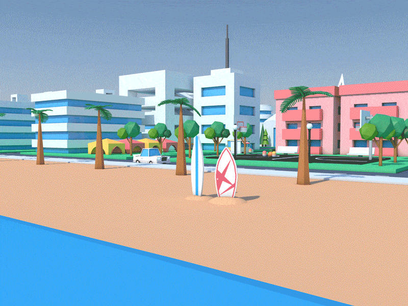 Low Poly City Beach 3d animation c4d cinema city low poly modeling