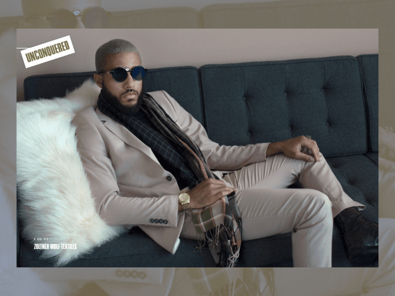 Unconquered Site black design interactive navigation panel photography slider typography video web website white