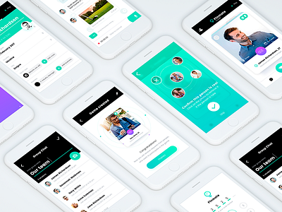 Social network app card chat interface messenger mobile navigation network profile social ui ux