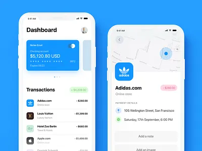 iPhone X Finance App app banking card credit dashboard finance iphone x map payment transactions user interface ux
