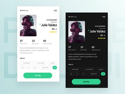Daily UI - #006 : User Profile 006 app clean daily ui dark freelance hiring ios light profile ui ux user