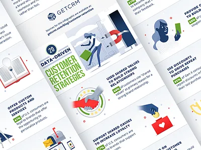 Customer retention infographic bag character city client flat gradient illustration infographics magnet shop shopping store