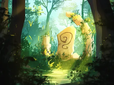 Day 23 - The Monument challenge day23 digitalart forest green monument ruins self trees wild