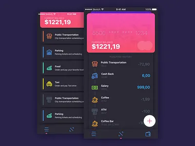Wallet App app dark design gradient ios iphone payment ui uiux ux wallet