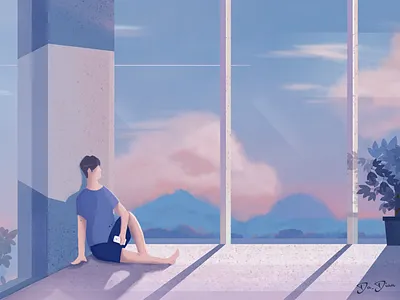 Leisure in the afternoon clouds illustration mountain people photoshop plant relax soft