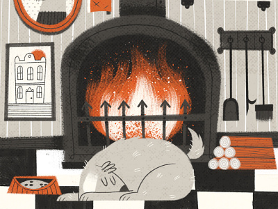 Hearth and Home animal character cosy digital dog fire hearth home illustration texture warm