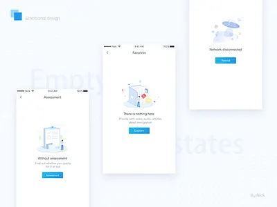 Empty state design,blue,illustration,wrong empty state,emotional