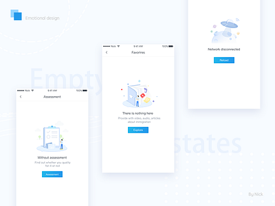 Empty state design，blue，illustration，wrong empty state，emotional