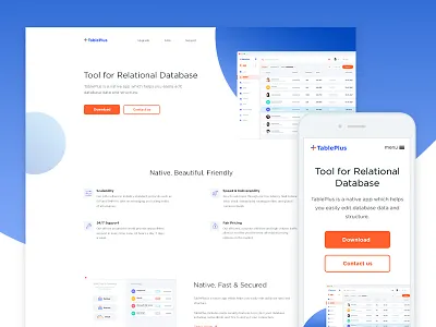 Landing Page - TablePlus chart database landing minimal mobile rwd table web whitespace
