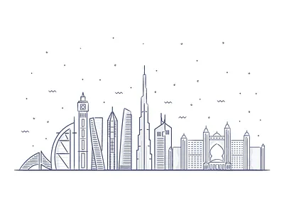 Skyline illustration city dubai illustration landscape line illustration post stamp postcard skyline skyscraper