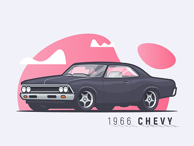 1966 Chevy auto car chevrolet chevy flat illustration small sport stroke vector