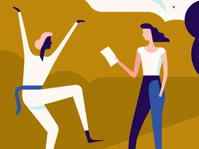 Rehearsals! bird book character design flat illustration movie park sky tree vector