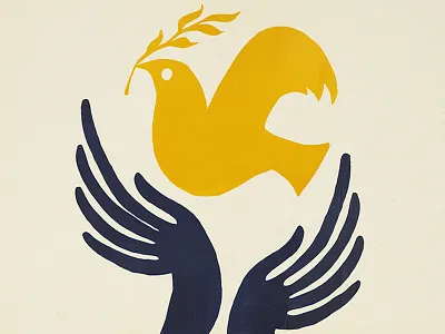 Reaching for Peace dove hands human illustration leaf peace poster print texture