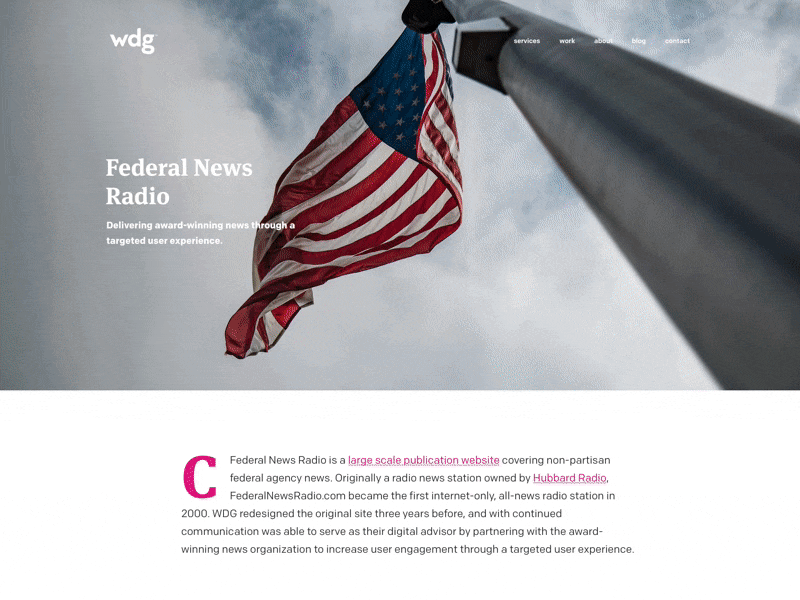WDG Case Study - Federal News Radio agency big typography case study large type news presentation project view radio web design work display