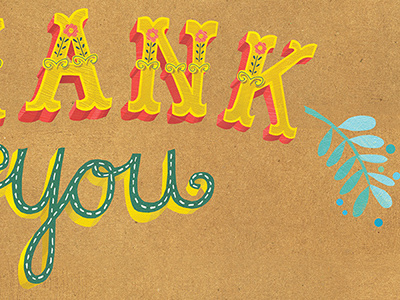 Thank you card - floral card design floral flowers greeting card handlettering illustrated type illustration lettering paper products stationery design surface design type