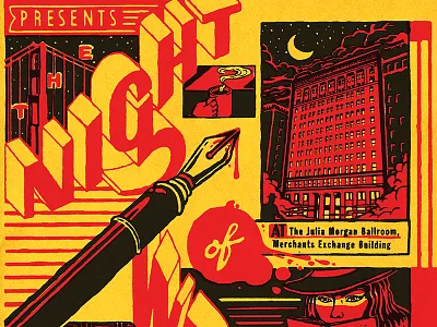 The Night of Writing Dangerously 2017 1930s 1940s hand lettered julia morgan lettering mystery noir retro san francisco the night of writing dangerously typography