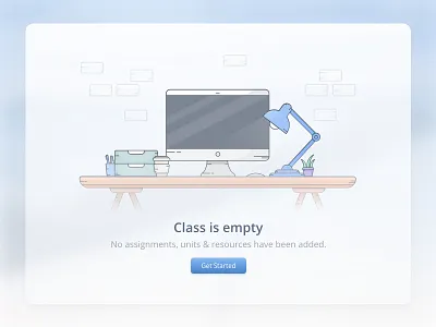 Empty Class Desk card class coffee empty icons illustration lamp laptop pc started table workspace
