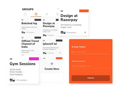Groups Tab android cards design groups gym ios iphonex layout material nature shadow travel