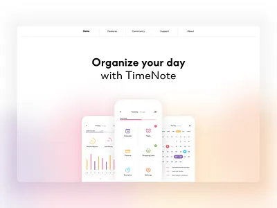 TimeNote Web Design blur clean colors design digital graphic landing round stats task web
