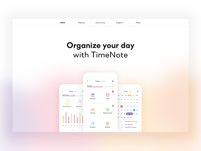TimeNote Web Design blur clean colors design digital graphic landing round stats task web