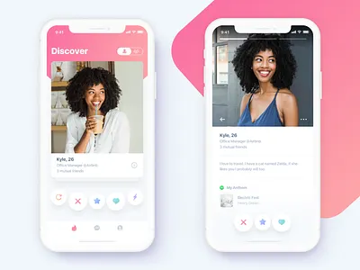 Tinder for iPhone X cards clean light minimal dating flat glossy gradient matte ios app iphonex match shadow tinder typography white