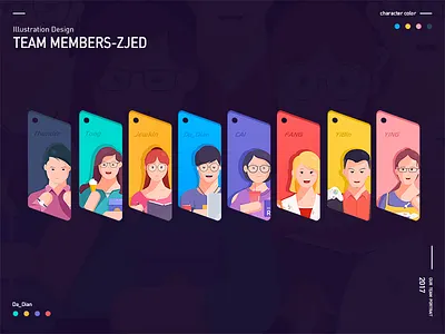 Team members boy card color family girl people team ui