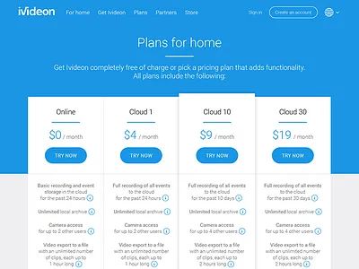 Ivideon Pricing Page design flat material modern plans price pricing pricing page ui roboto table web design