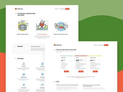 Happyrelay colors green icons illustrations landing plans red yellow