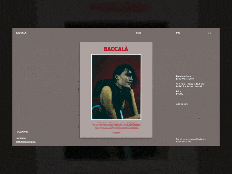 BACCALA Product Details black design editorial interactive magazine photography typography video web website white woocommerce