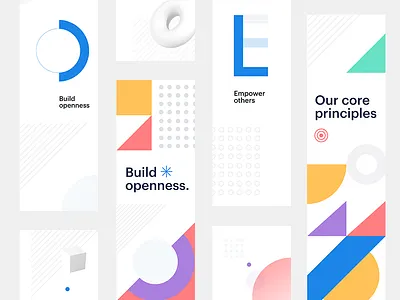 Office branding explorations 3d brand circular flat geometry modern shapes values